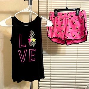 Black pineapple Justice top sz 8 girls, shorts 10